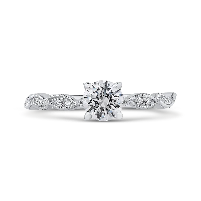 custom halo engagement rings-Round Diamond Engagement Ring In 14K White Gold