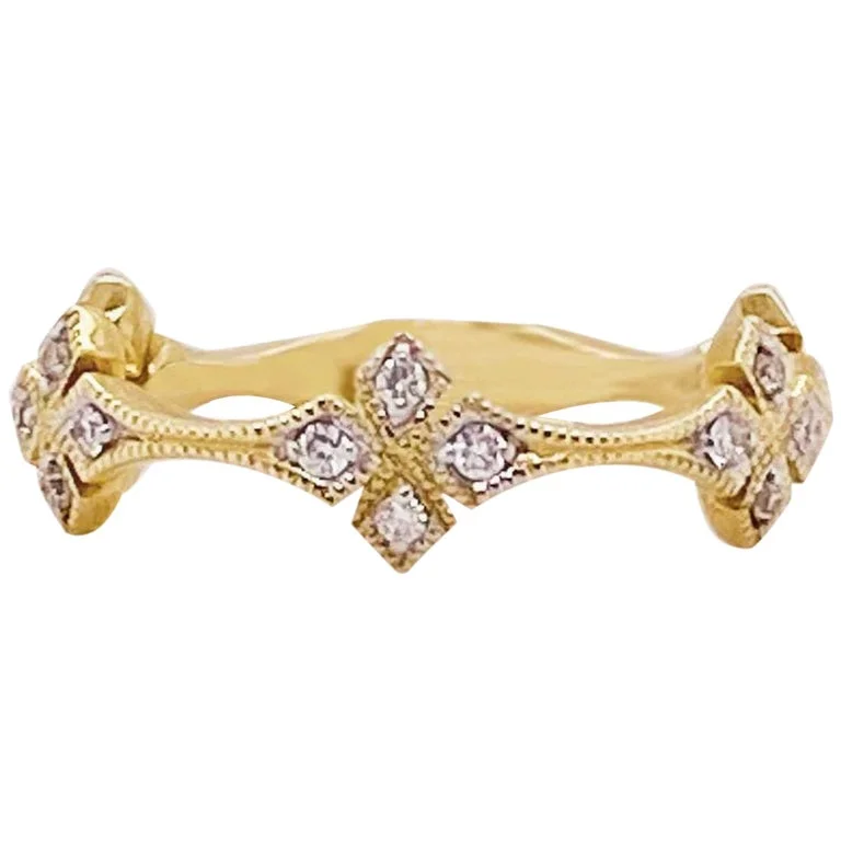 pink sapphire rings for women-Diamond Clover Band