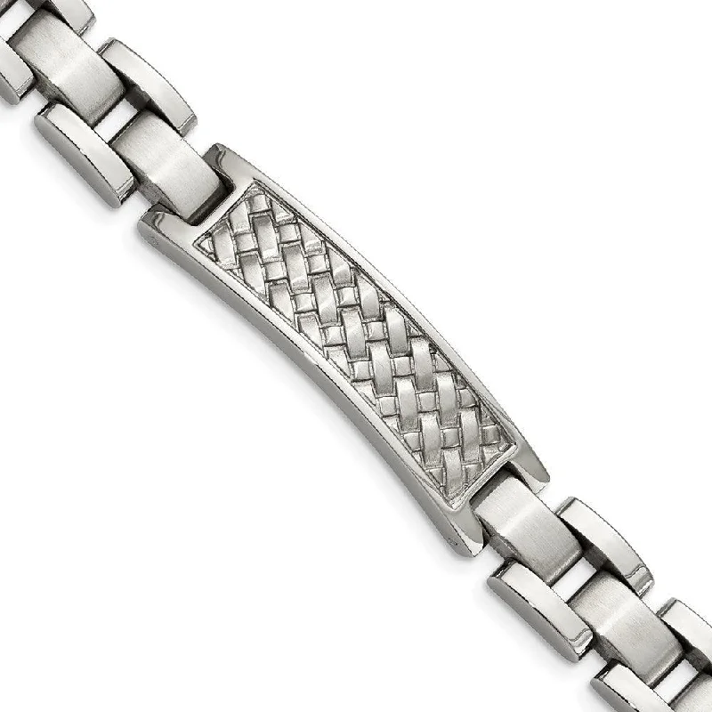 infinity bracelets for women-infinity bracelets for women-Stainless Steel Brushed and Polished Weaved Pattern ID Bracelet