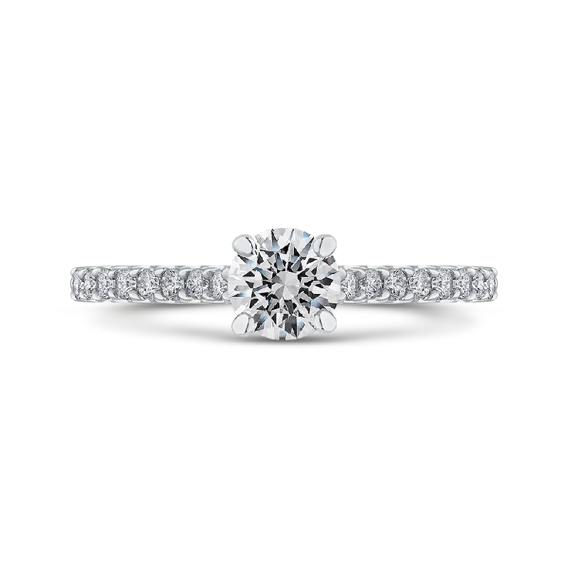 solitaire engagement rings-14K White Gold Round Diamond Cathedral Style Engagement Ring