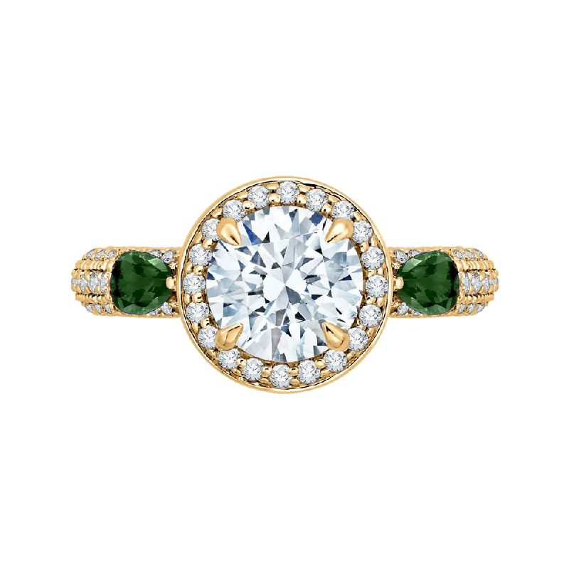 modern diamond engagement rings-14K Yellow Gold Round Diamond and Green Tsavorite Engagement Ring (Semi Mount)