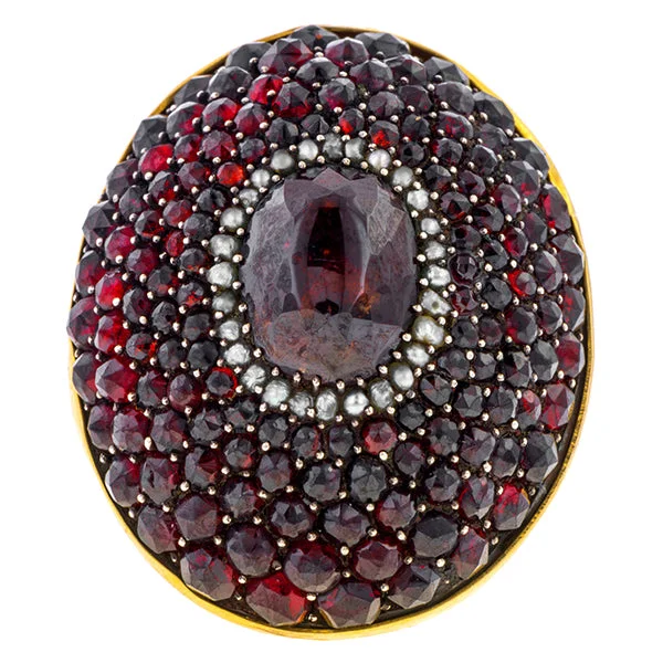 large wedding rings for women-Antique Bohemian Garnet & Pearl Ring