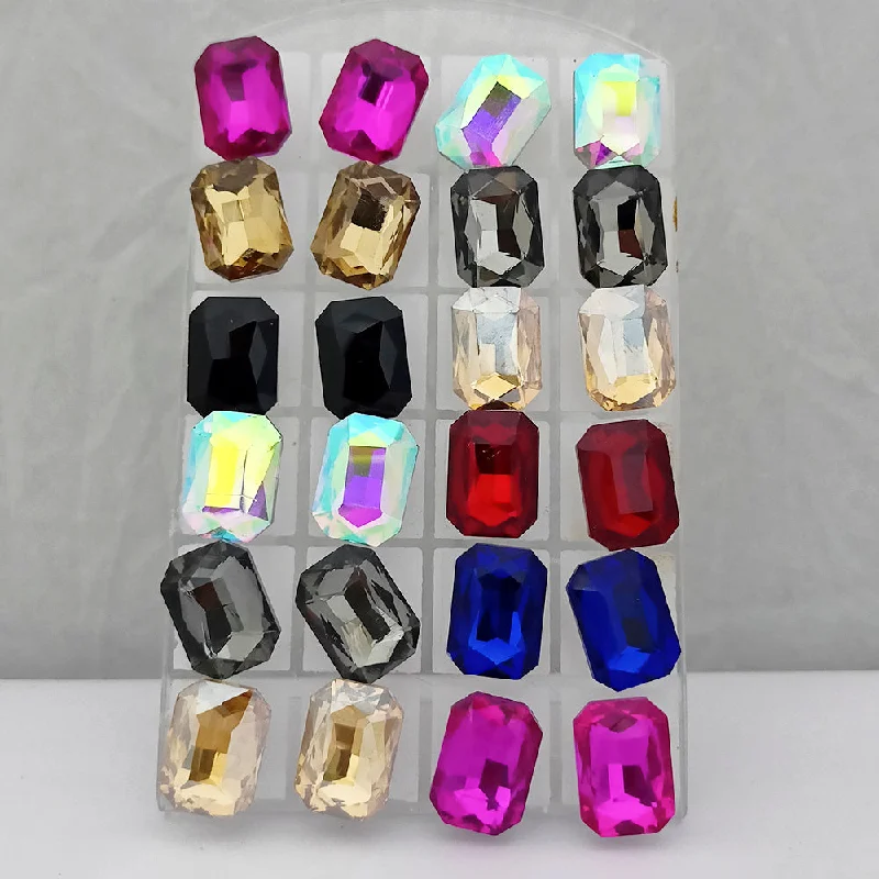 Kriaa Set of 12 Pairs Crystal Stone Stud Earrings Combo