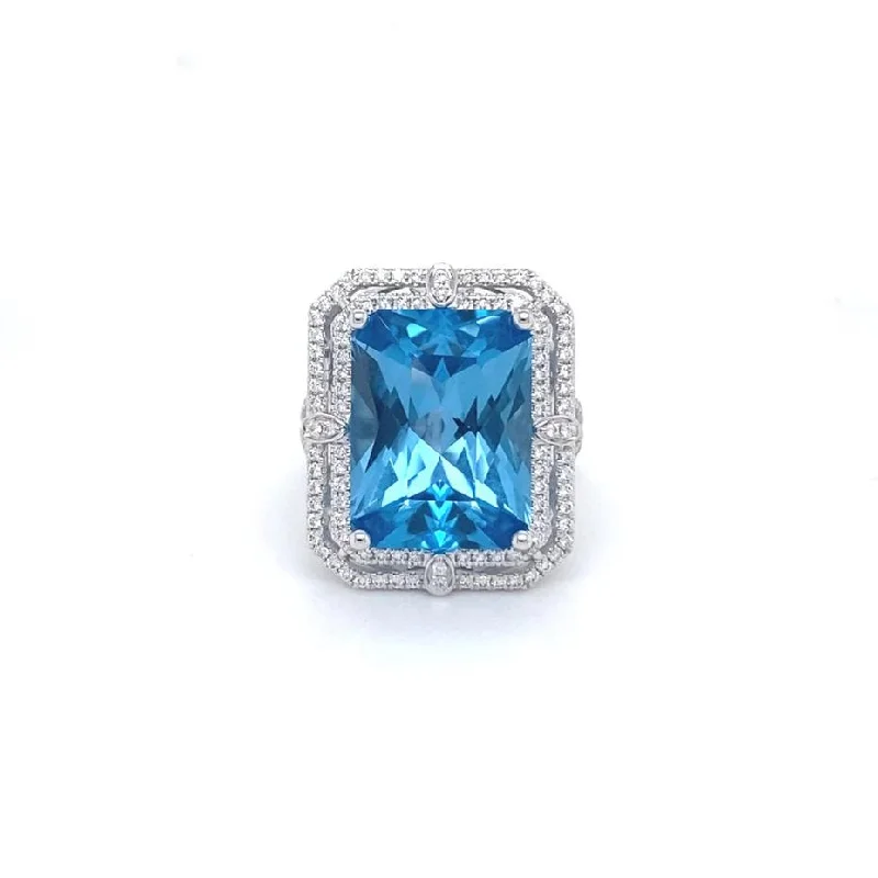 luxury rings for women-12.72ct Blue Topaz Cocktail Ring