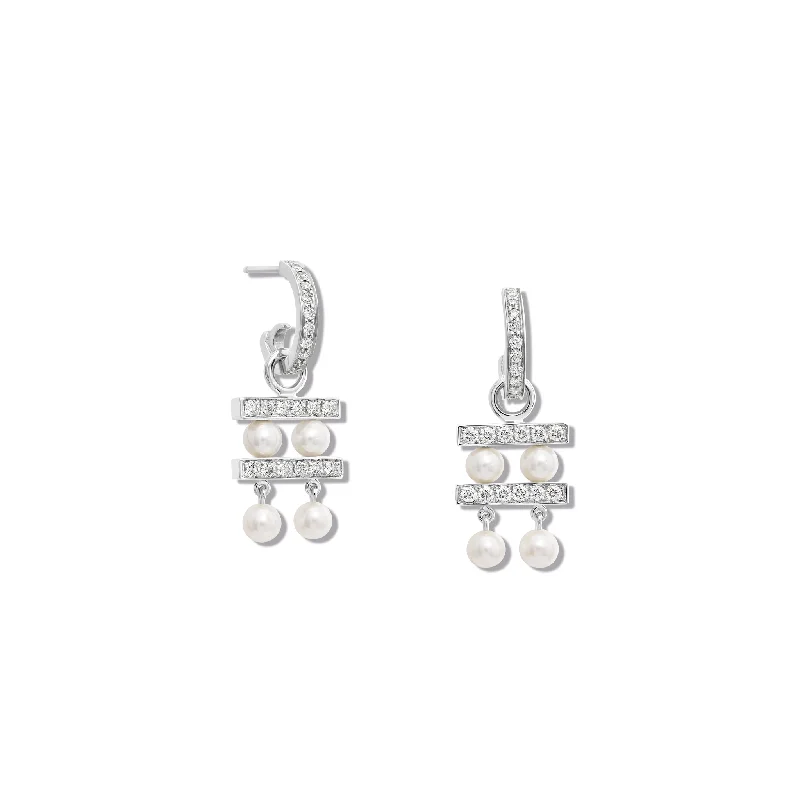 Couture Double Earring Drops 18ct White Gold - Diamond Pavé & Pearl