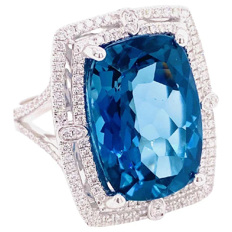 opal rings for women-16 Carat London Blue Topaz Double Diamond Halo Ring