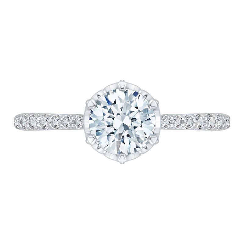 unique engagement rings-14K White Gold Round Diamond Cathedral Style Engagement Ring (Semi Mount)