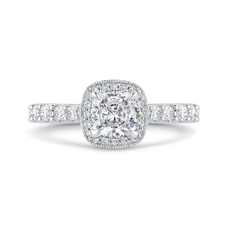 luxurious diamond engagement rings-14K White Gold Cushion Diamond Halo Engagement Ring (Semi Mount)