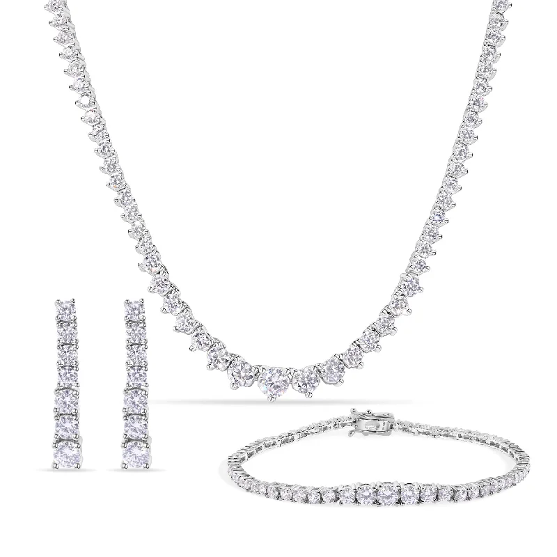 bold necklaces for women-Rhodium Plated 925 Sterling Silver Clear CZ Tennis 2.6mm Necklace Bracelet and Climbing Earring Set - GMS00033