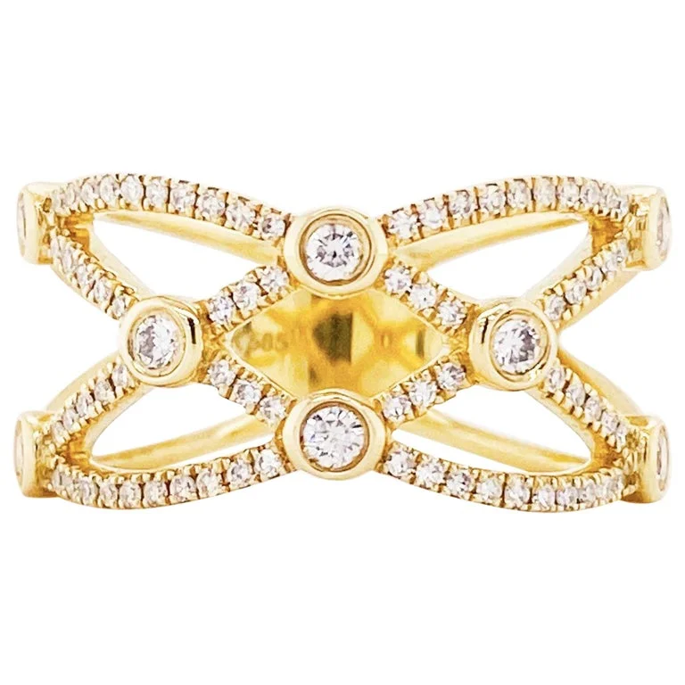 contemporary rings for women-Diamond Weave Wide Fashion Band