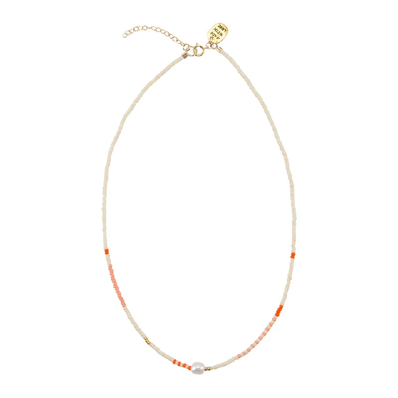 silver plated necklaces for women-Zebra Pearl Necklace - PINK/SALMON/GOLD/ORANGE