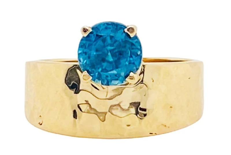 eco-conscious rings for women-Blue Zircon Hammered Ring