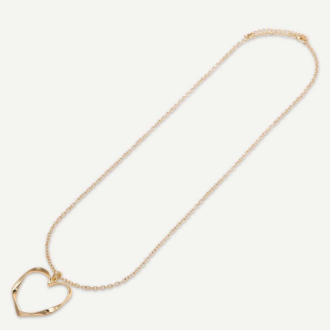 best necklaces for women-Long Open Heart Pendant Necklace In Gold-Tone