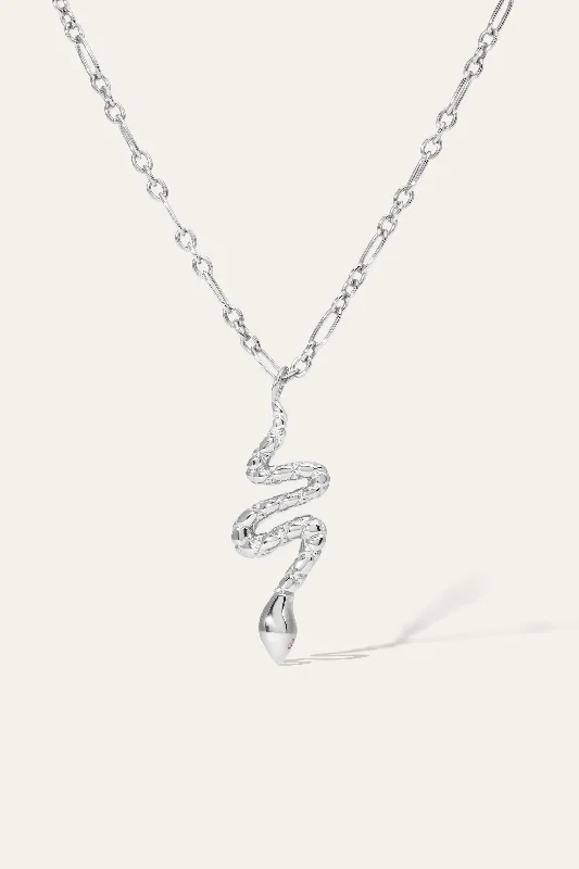 designer necklaces for women-Large Snake Silver Necklace