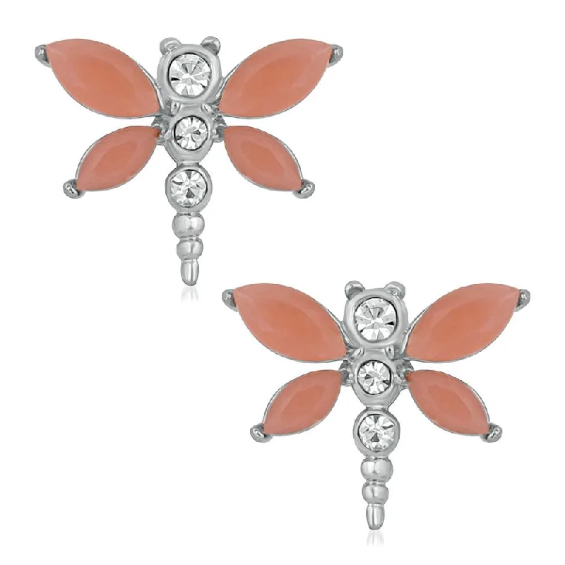 Mahi Rhodium Plated Enchanting Butterfly Inspired Stud Earrings