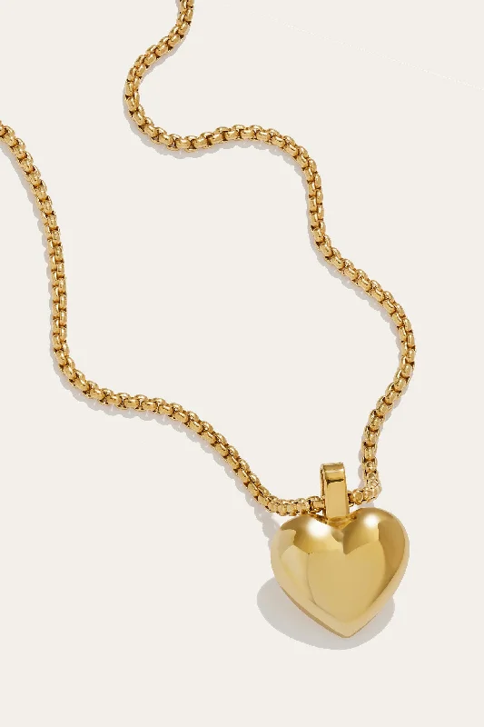 white gold necklaces for women-Puffed Heart Gold Plated Necklace