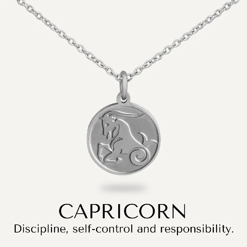 elegant necklaces for women-Capricorn Zodiac Star Sign Necklace In Silver-Tone (December 22 – January 19)