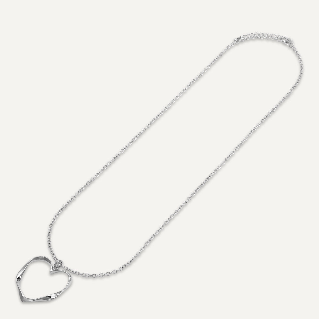 birthday gift necklaces for women-Long Open Heart Pendant Necklace In Silver-Tone