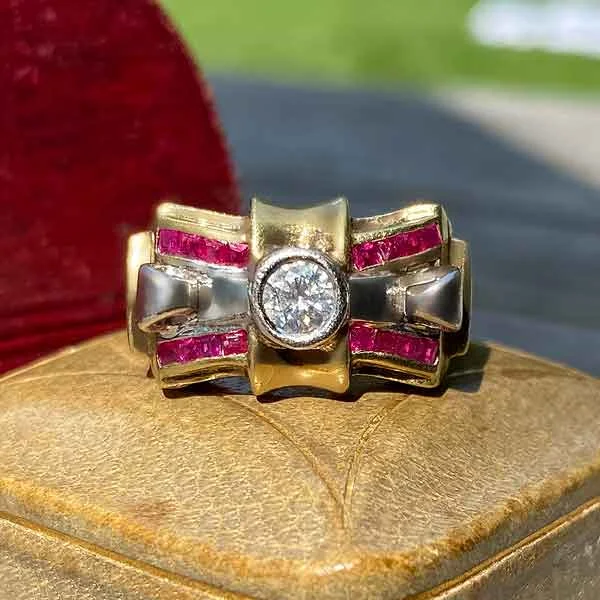 customized rings for women-Retro Diamond & Ruby Ring