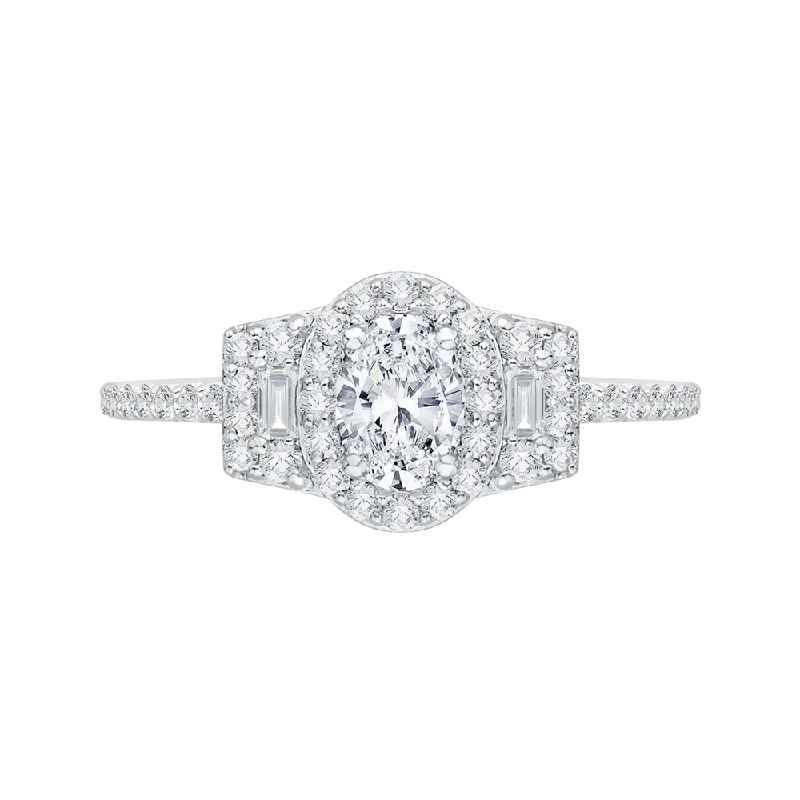 timeless engagement rings-Oval Diamond Halo Engagement Ring In 14K White Gold