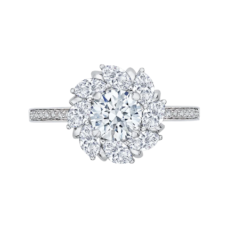 engagement rings with pink diamonds-14K White Gold Round Diamond Floral Halo Engagement Ring (Semi Mount)