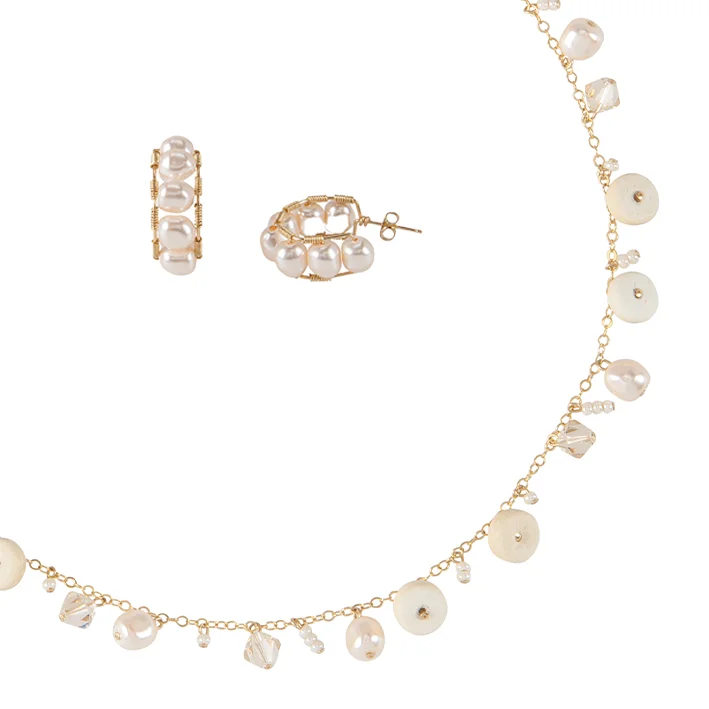 luxury pendant necklaces for women-Pearl Necklace & Hoops Earring Set