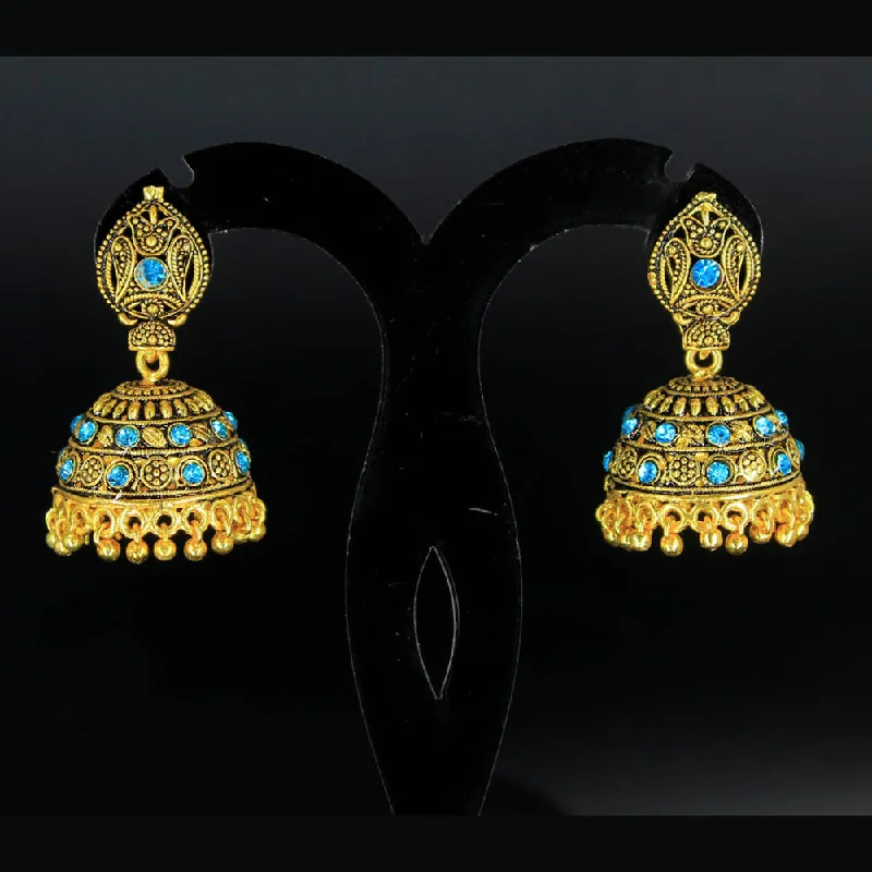 Mahavir Gold Plated Blue Stone Jhumki Earrings - AI JUMKHI 1762