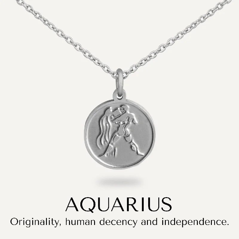 unique gemstone necklaces for women-Aquarius Zodiac Necklace In Silver-Tone  (Jan 20 – Feb 18)