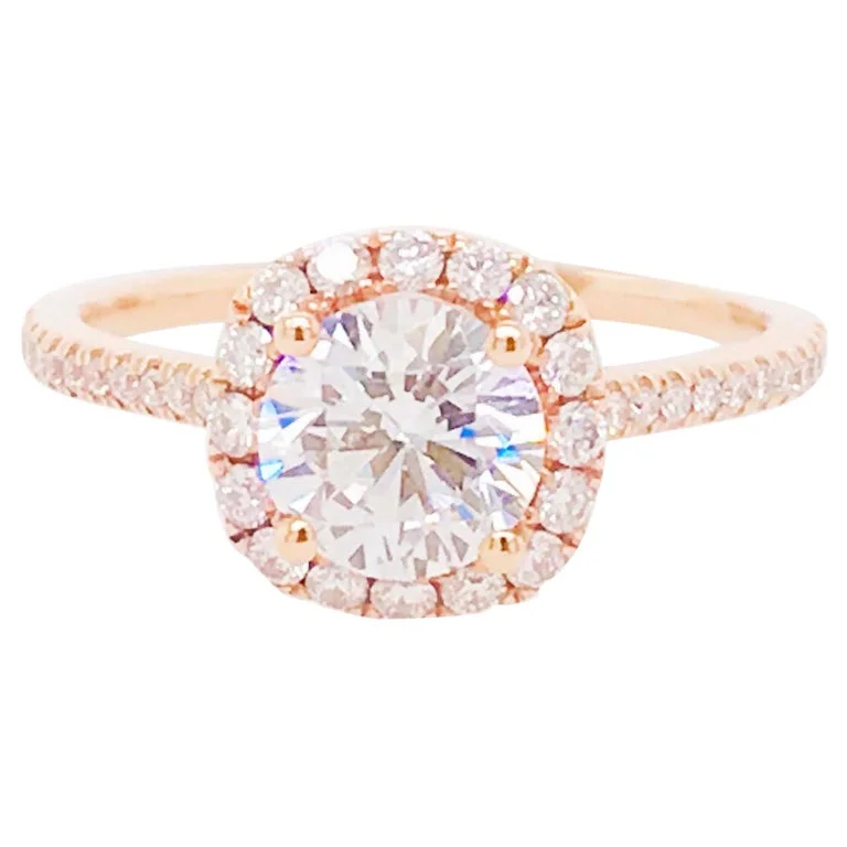 gold wedding rings for women-Round Diamond Cushion Halo Engagement Ring