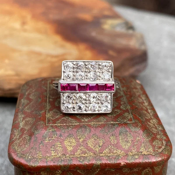 custom-made wedding rings for women-Art Deco Ruby & Diamond Ring