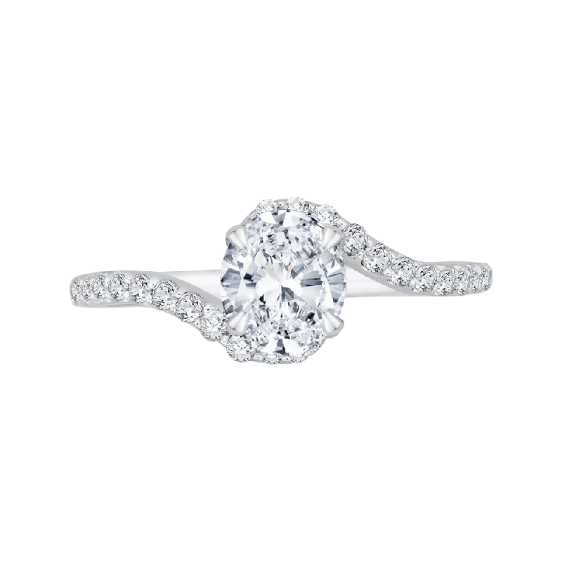 solitaire engagement rings-14K White Gold Oval Cut Diamond Promise Engagement Ring (Semi Mount)