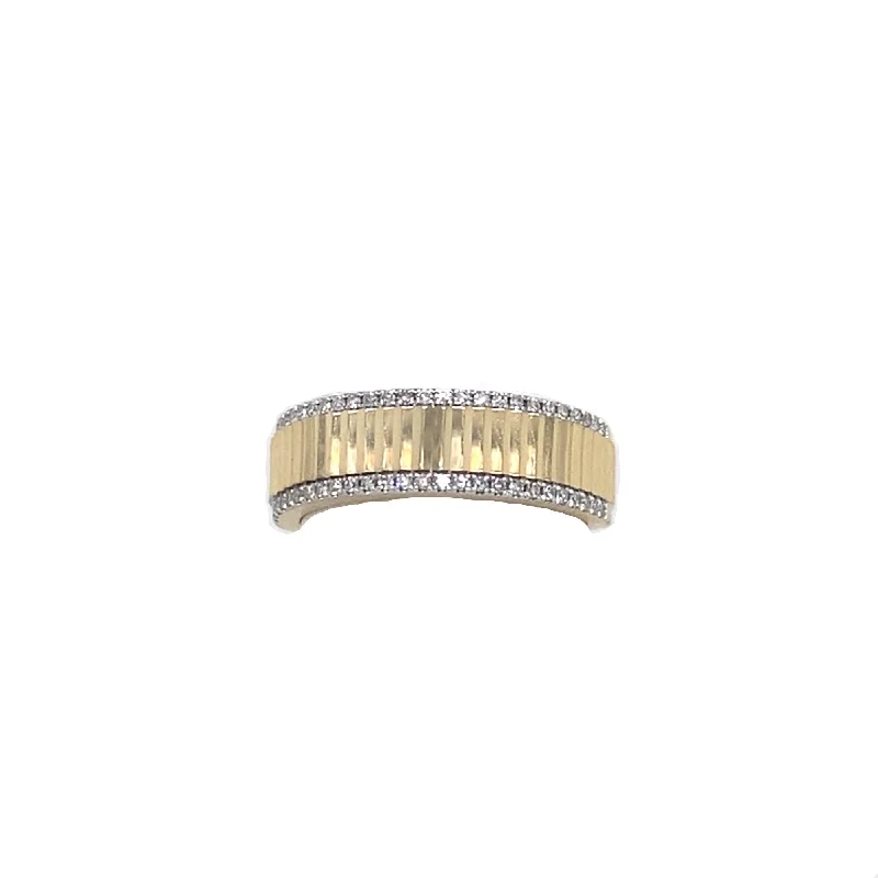 special rings for women-Engine Turned Ring with Diamond Edge