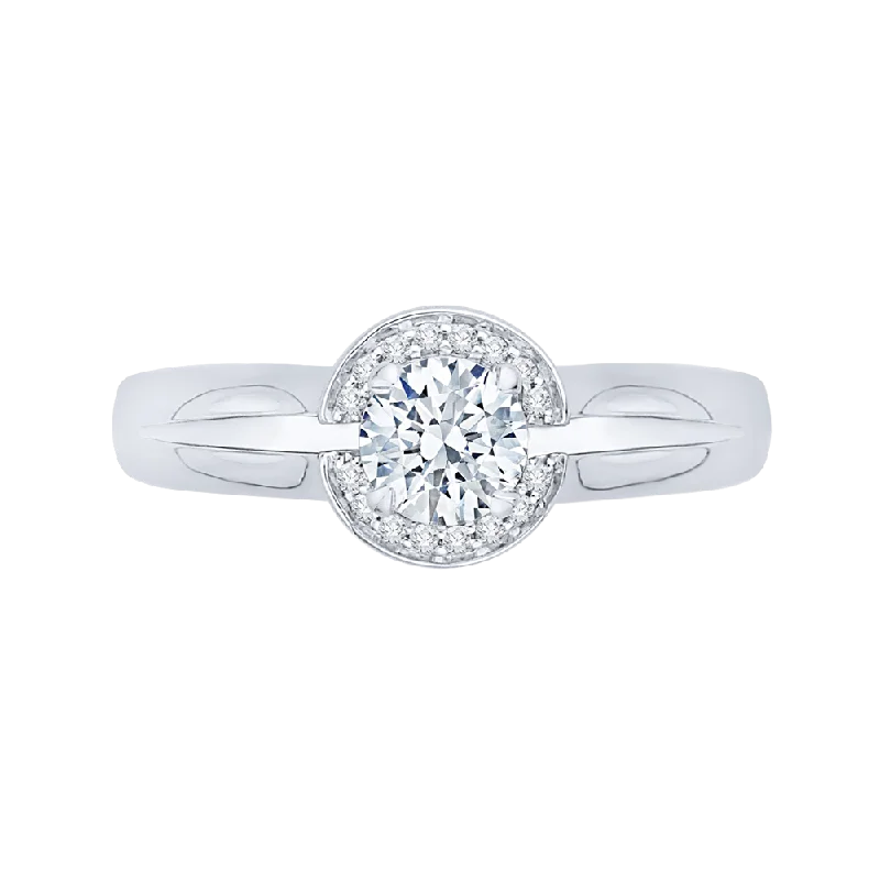 designer engagement rings-14K White Gold Round Diamond Halo Engagement Ring