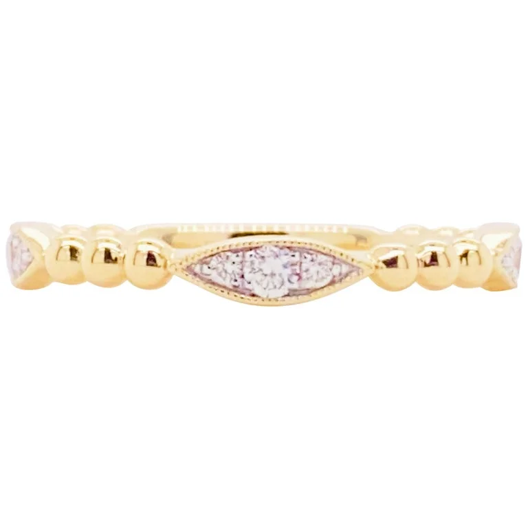 gemstone solitaire rings for women-Diamond & Gold Bead Stackable Band