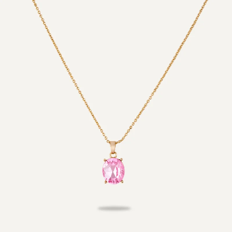 chic necklaces for women-Pink Crystal Chain Necklace In Gold-Tone