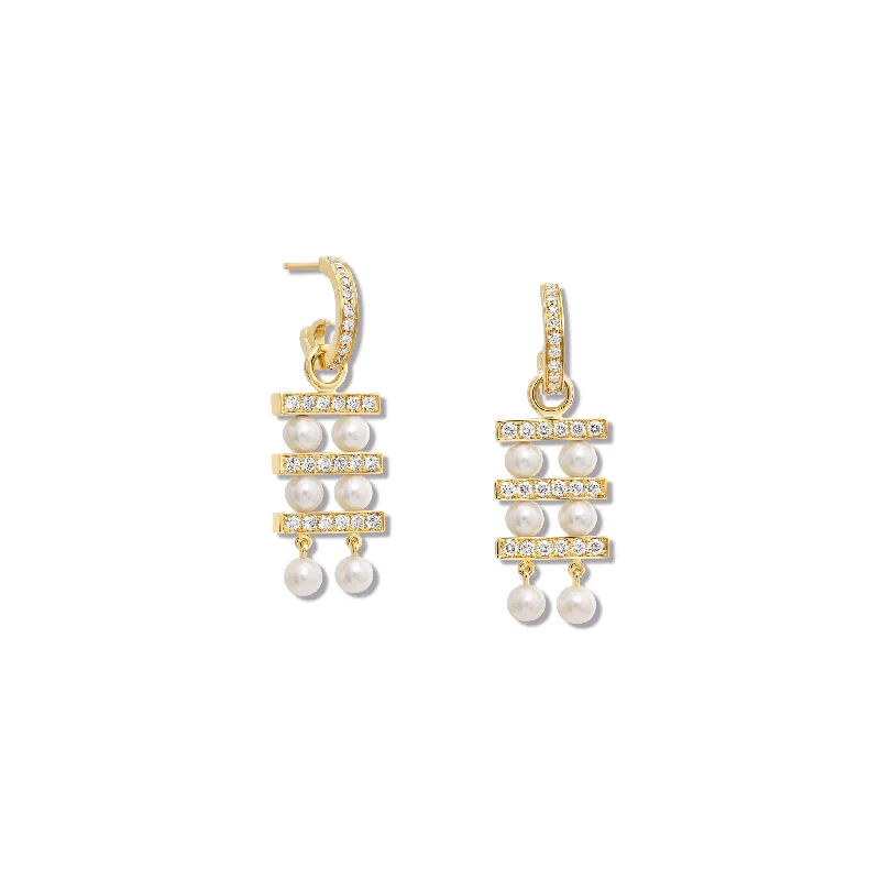 Couture Triple Earring Drops 18ct Yellow Gold - Diamond Pavé & Pearl