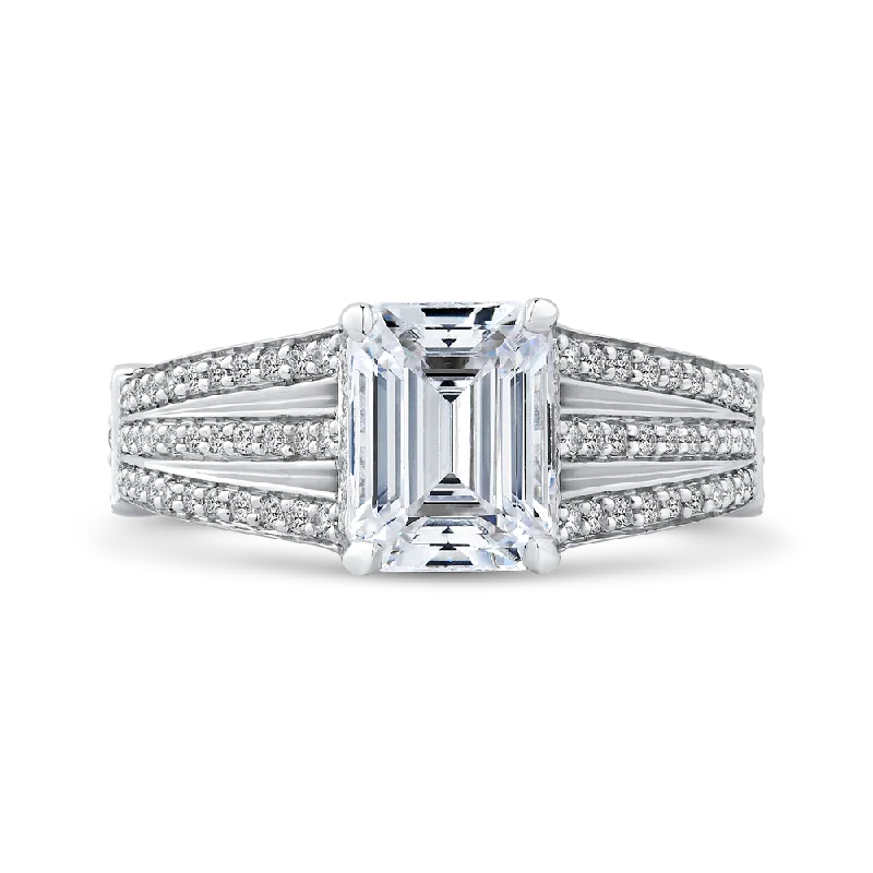 sapphire engagement rings-14K White Gold Emerald Diamond Engagement Ring with Split Shank (Semi Mount)