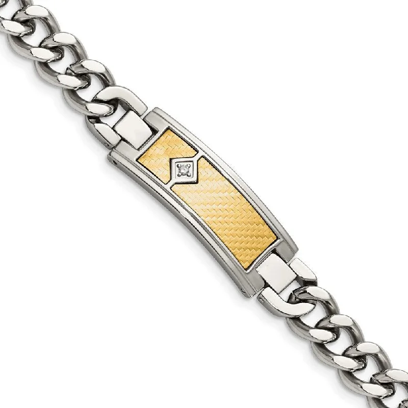 modern bangles for women-modern bangles for women-Stainless Steel w/18k Polished Weave Textured Diamond ID Bracelet