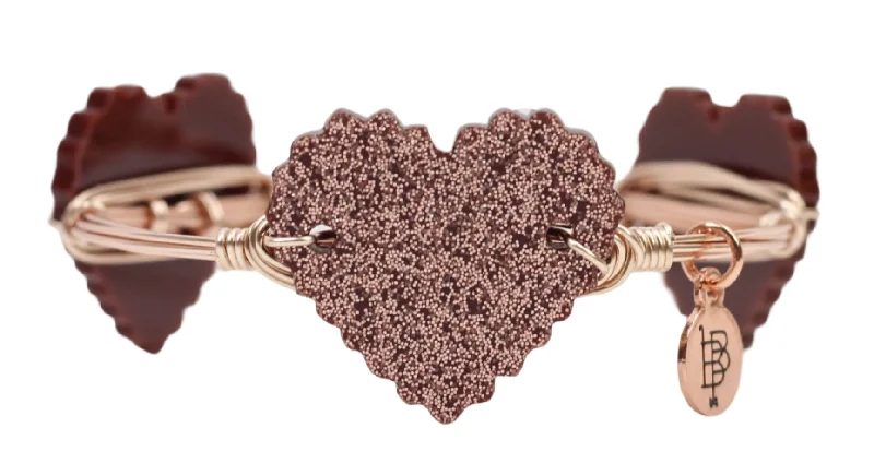 trendy charm bracelets for women-trendy charm bracelets for women-Rose Gold Glitter Heart Bangle Bracelet