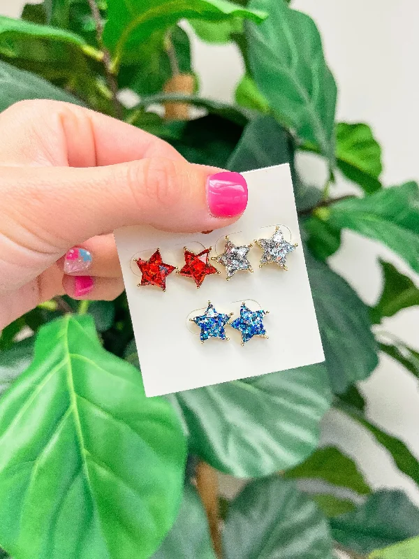 Glittery Star Stud Set of 3 - Patriotic