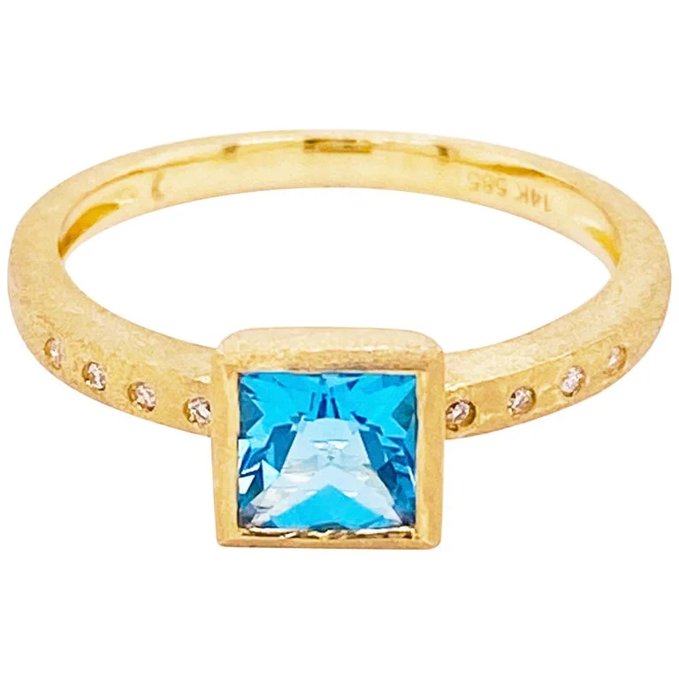 signature rings for women-Blue Topaz & Diamond Gypsy Ring