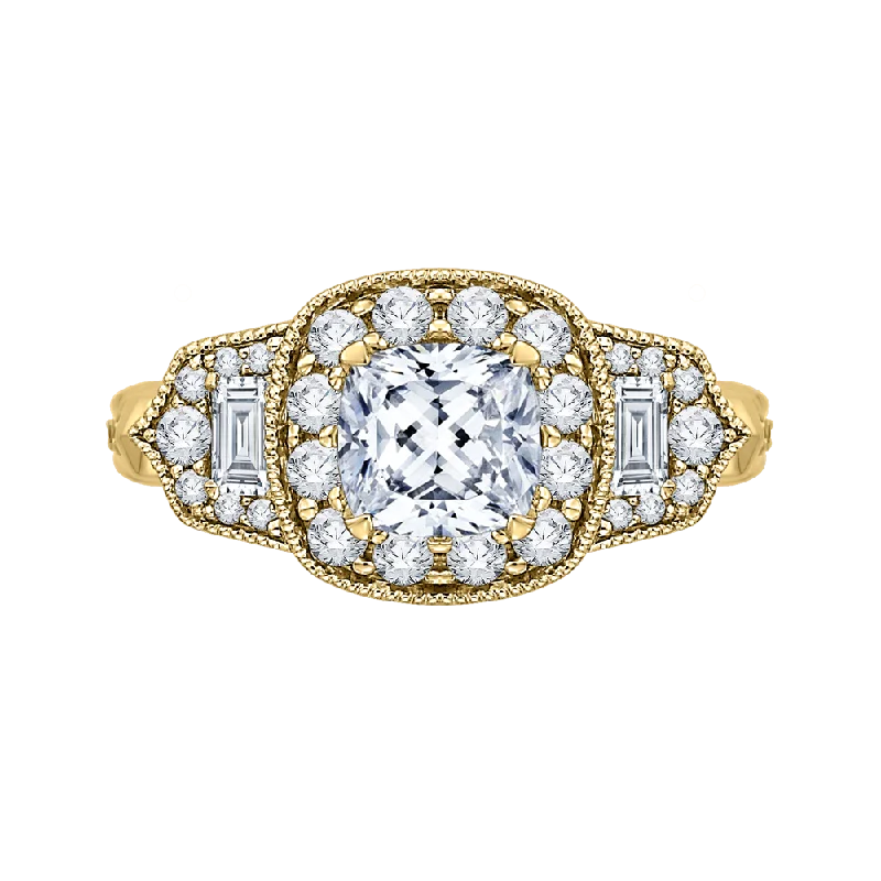 engagement rings with opals-14K Yellow Gold Cushion Diamond Halo Vintage Engagement Ring (Semi Mount)