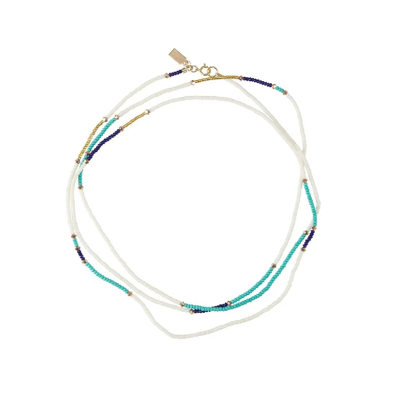 minimalist gold necklaces for women-Long Endito Multi Wrap Necklace - TURQUOISE/OFF WHITE/NAVY/ROSE GOLD/GOLD