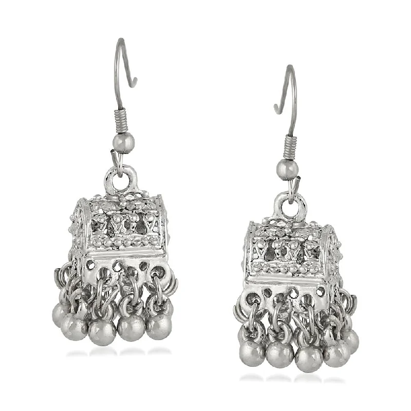 Mahi Rhodium Plated Traditional Jhumki Earrings for Womens(VECJ100222)