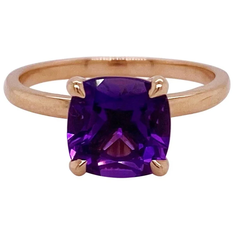 promise rings for women-Cushion Cut Amethyst Solitaire Ring