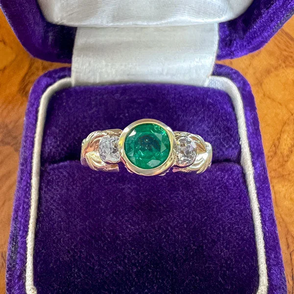 custom-made wedding rings for women-Victorian Emerald & Diamond Ring