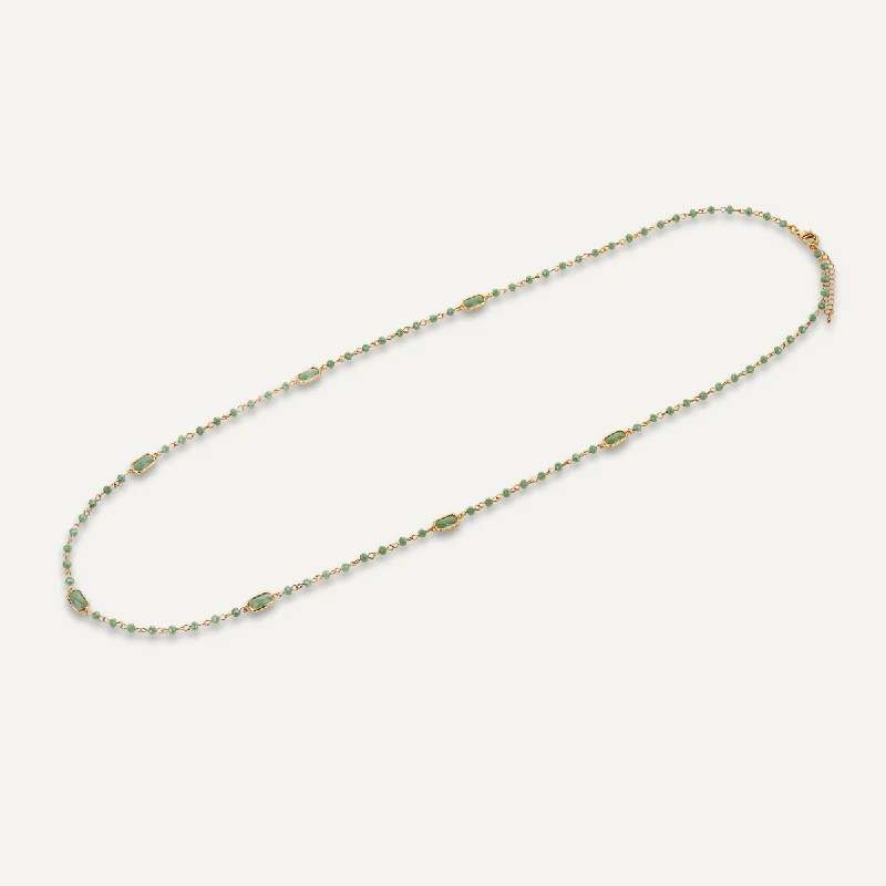 luxury pendant necklaces for women-Long Green Crystal Stone Necklace In Gold-Tone