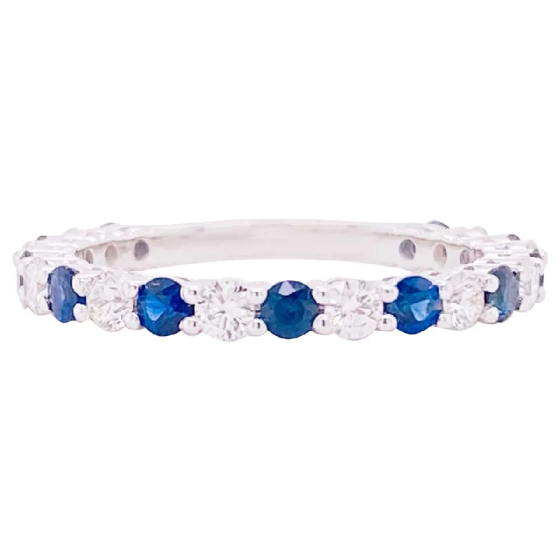 stacking rings for women-Blue Sapphire Diamond Stackable Ring