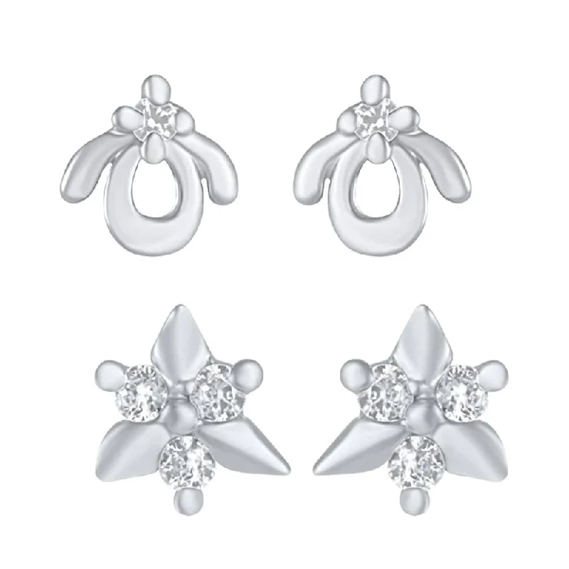 Mahi Combo of Small Stud Earrings with White Crystals for Women (CO1105209R)