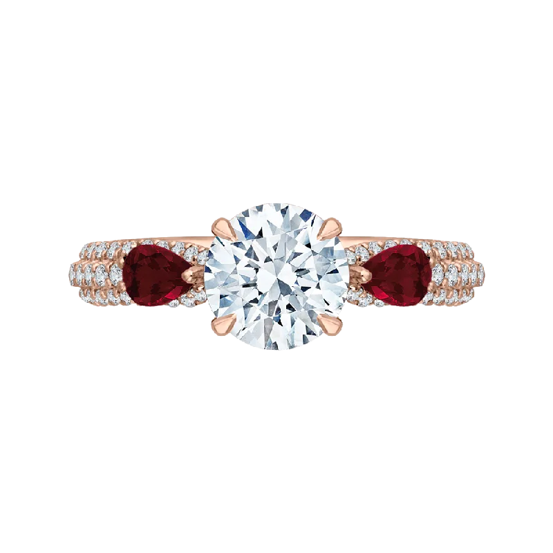 vintage diamond engagement rings-14K Rose Gold Round Diamond and Ruby Engagement Ring (Semi Mount)